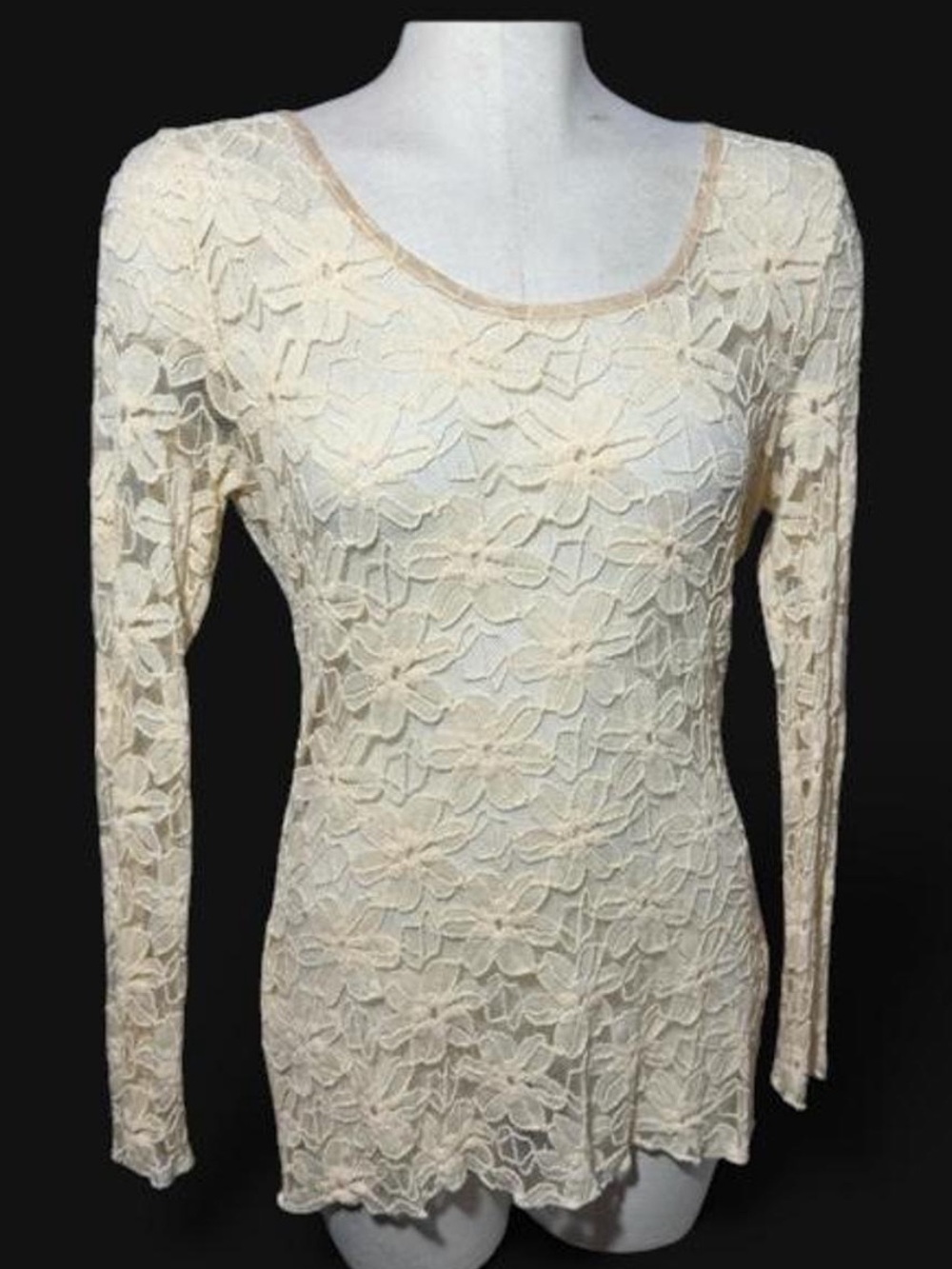 Young Essence Y2K Ivory Floral Lace Tunic Top Fairycore Large